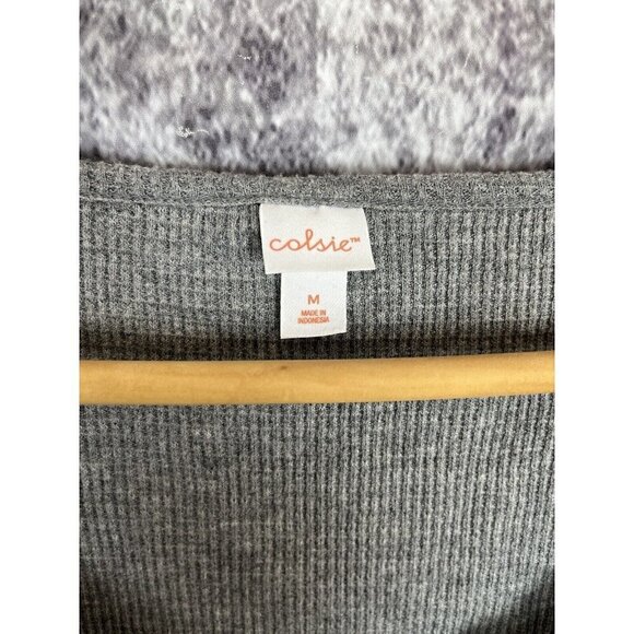 Colsie Soft Light Gray Lettuce Edge Long-Sleeve Cropped Top Blouse Women Size M - Picture 2 of 10